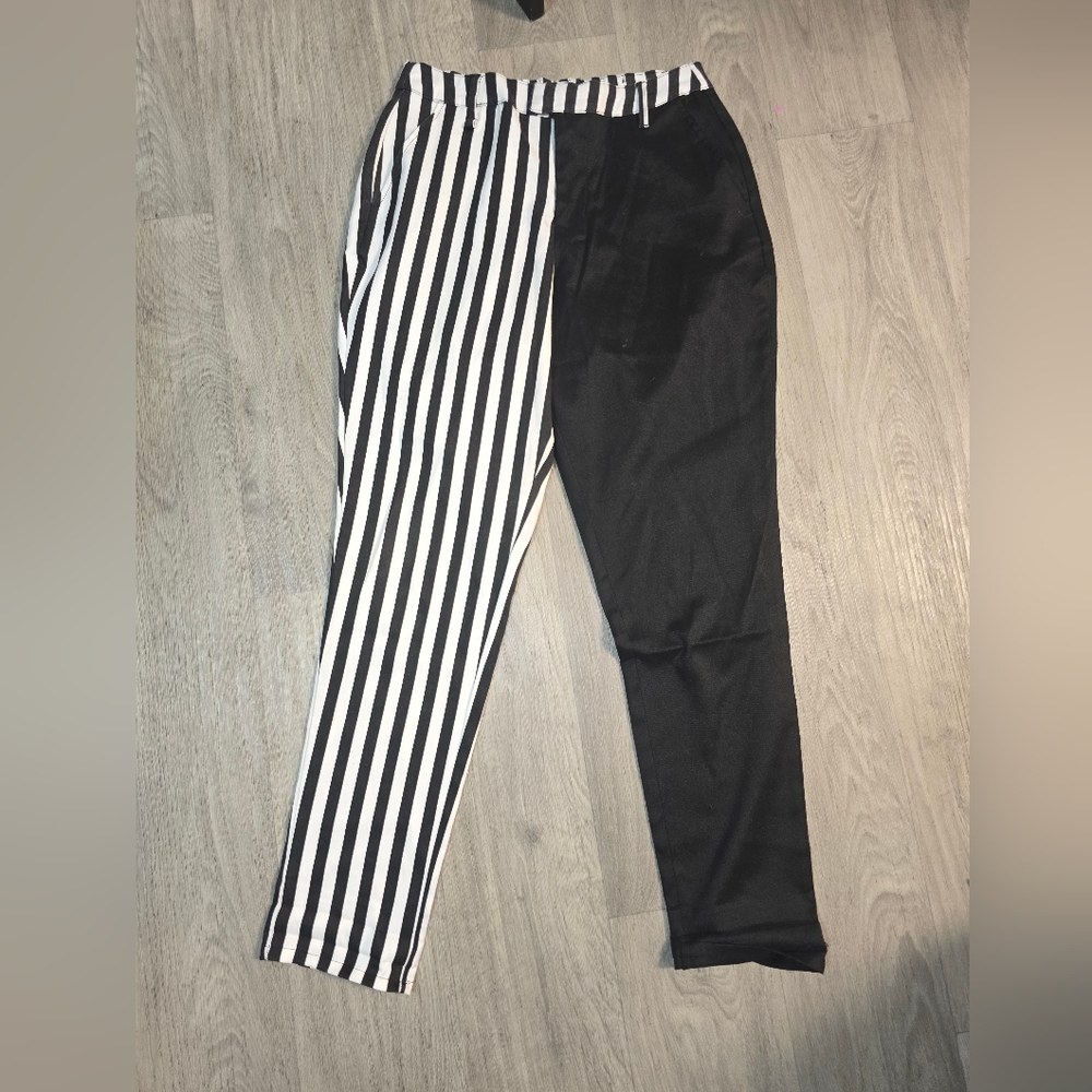 Hot Topic Black and White Split Stripe Trousers